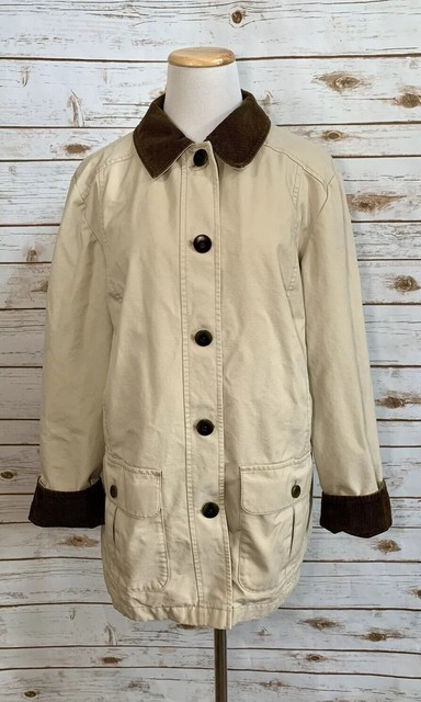 LL Bean Womens Vintage Flannel Lined Barn Chore Jacket Coat Corduroy Petite M | eBay