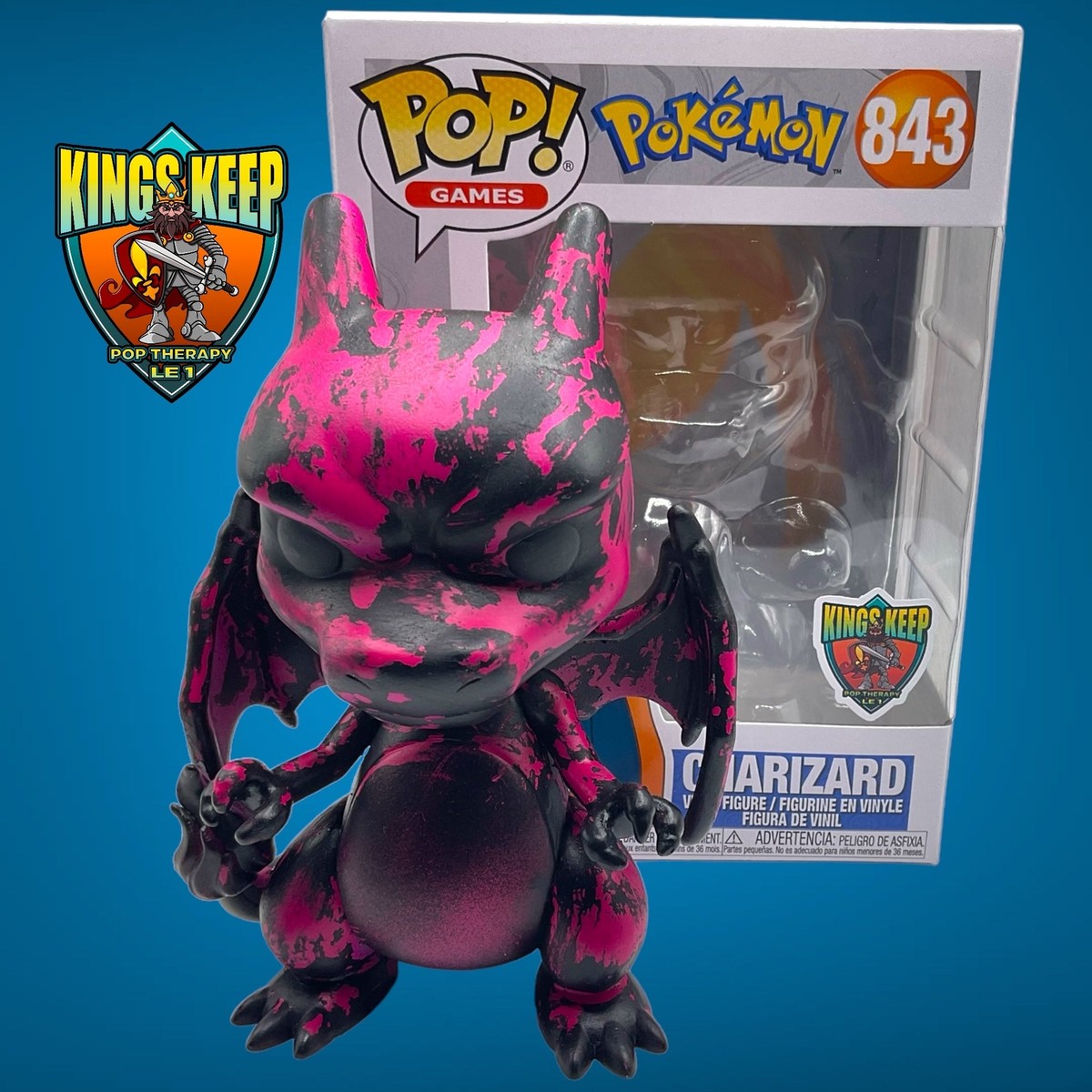 FUNKO POP CUSTOM! GAMES POKEMON: CHARIZARD #843 (PINK/BLACK PUNK  