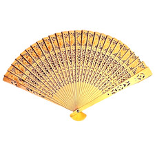 Natural Wood/Bamboo Vintage Folding Hand Fan Length 8" Carved Wedding