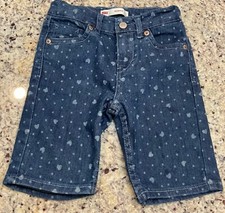 LEVI  S Lil Girls Sz 6X Toddler Blue Denim Bermuda Shorts w/Hearts 5 Pocket