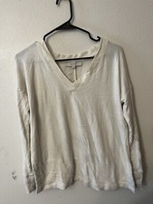 Ann Taylor Loft Long Sleeve White Knit V Neck Sweater Size Small Oversized