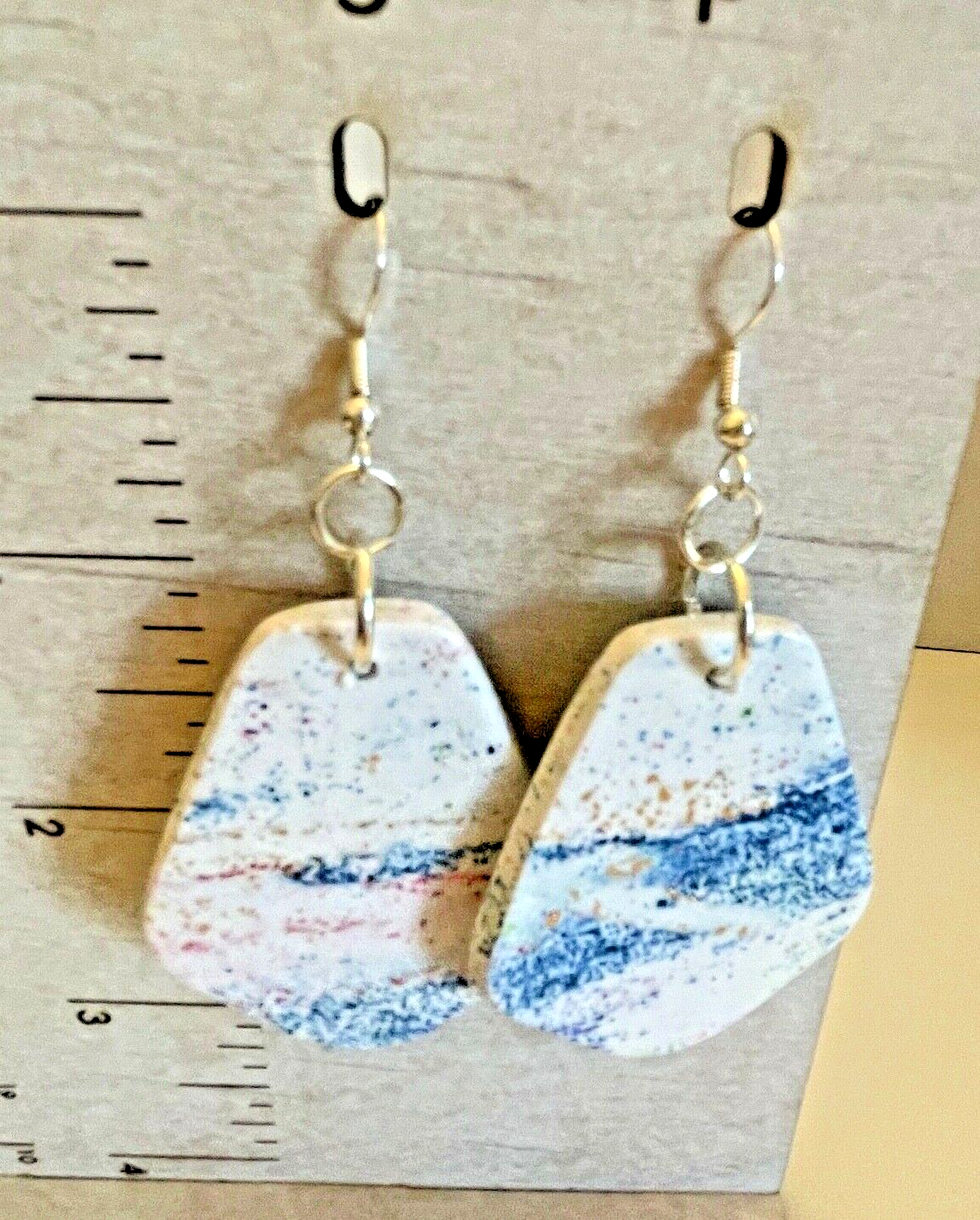Polymer Clay Clover Dangle Earrings Handmade Pierced by Cottage Shop-image