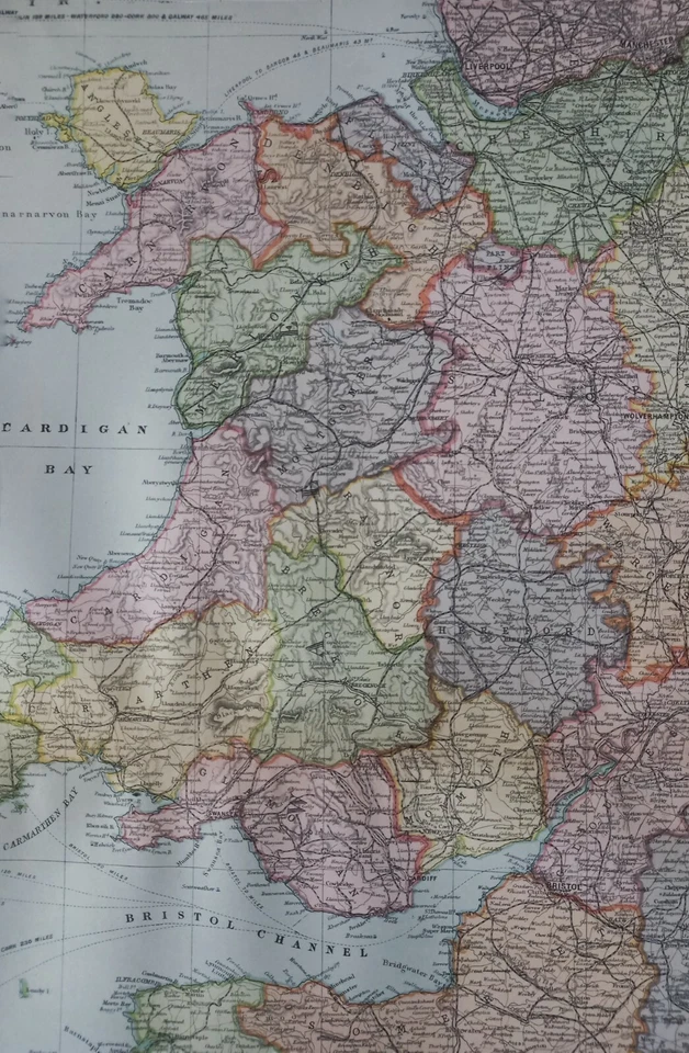 1904 South West England & Wales map. 118 years old.  Antique. Large size. — 第 2/4 张图片