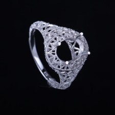 Filigree Sterling Silver Semi Mount Ring Setting Oval OV 9x7mm Vintage Repro