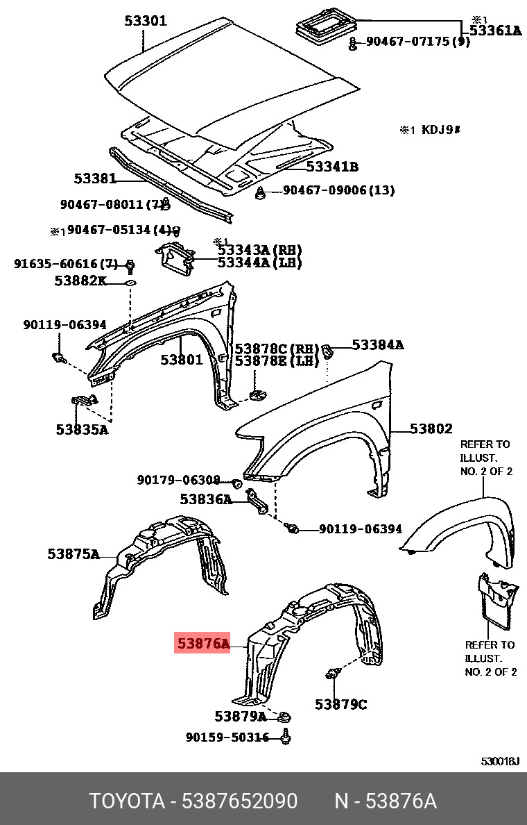Genuine OE liner, front fender, left, 5387652090 for TOYOTA 53876 