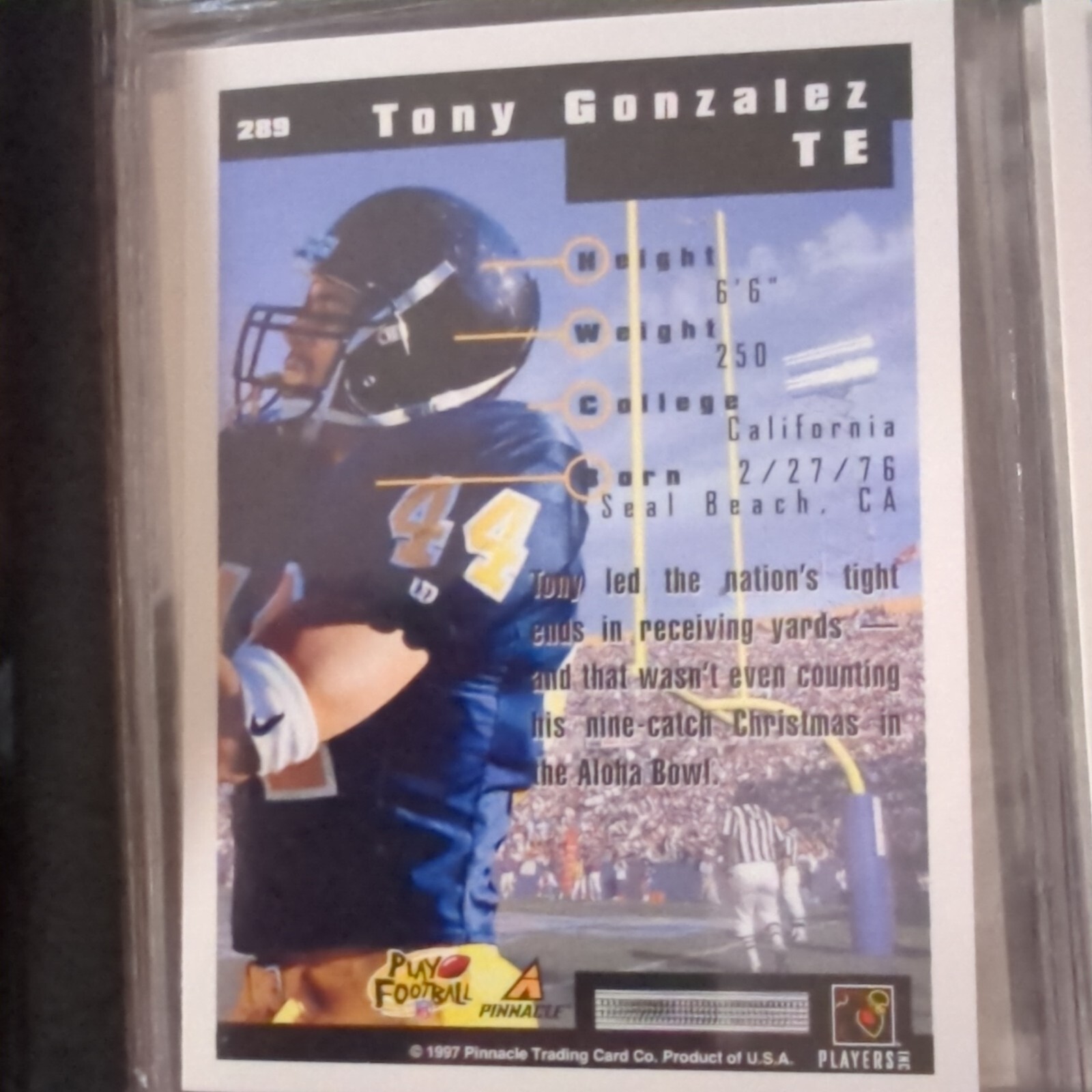 1997 Score - Draft Class #289 Tony Gonzalez (RC) | eBay