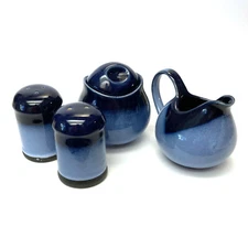 Sango Nova Blue Sugar Bowl, Creamer, Salt and Pepper Shaker Set