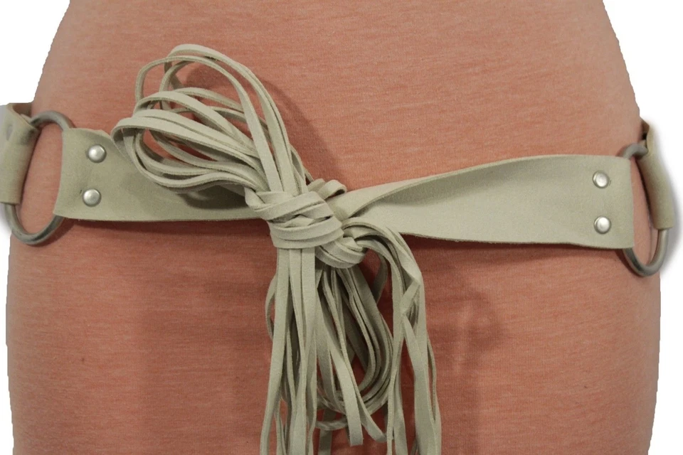 Mujeres Metal Dije Moda Cintura Cadera Cinturón Beige Imitación Gamuza Cuero Cintura M L Foto 3 de 4