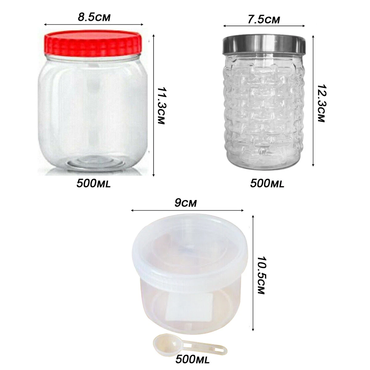 Clear Plastic Storage Spice Jars Screw Lids Kitchen Containers Box