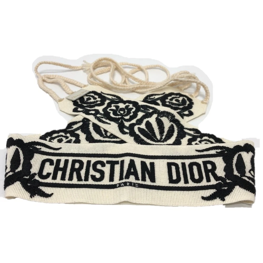 Ceinture fleur mexicaine Dior broderie logo ceinture broderie toile blanche/noire