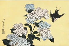 Ukiyo-e Reprint Katsushika Hokusai Hydrangea and Swallows Ajisai ni Tsubame Art