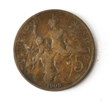 1902 France 5 Five Centimes KM# 842 Bronze Coin 