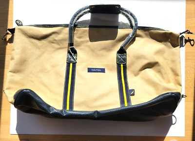 NAUTICA Voyage Canvas Duffle Bag Tan Travel Weekender Shoulder Strap NWT 25x13x6