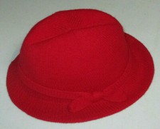 Vintage Aris Ladies Red Weather Shed Acrylic Knit Hat Cloche Fedora Made in USA