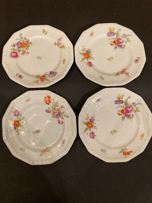 Rosenthal Maria Dessertteller Teller bunte Blume Golddekor 4 Stück 15cm