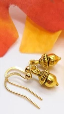 Petite Little Acorn Earrings, Gold Plated, Non-Tarnish Ear Wires, 1/2"