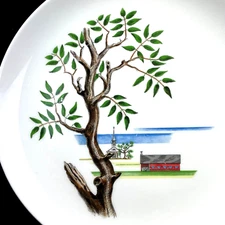 Santa Anita Ware CA Modern Americana Vtg Mid-Century 10 1/2" Plate Barn Chapel