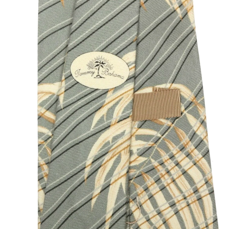 Corbata TOMMY BAHAMA Gris Hoja de Palma Tropical Para Hombre Seda Cuello EE. UU. Foto 3 de 3