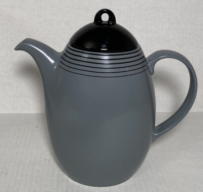 Block Mid Century Modern Teapot Coffee Racetrack Atomic Style Gray Black Stripes