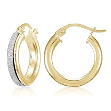 Yellow Gold Flash Sterling Silver Glitter 15mm Round Hoop Earrings