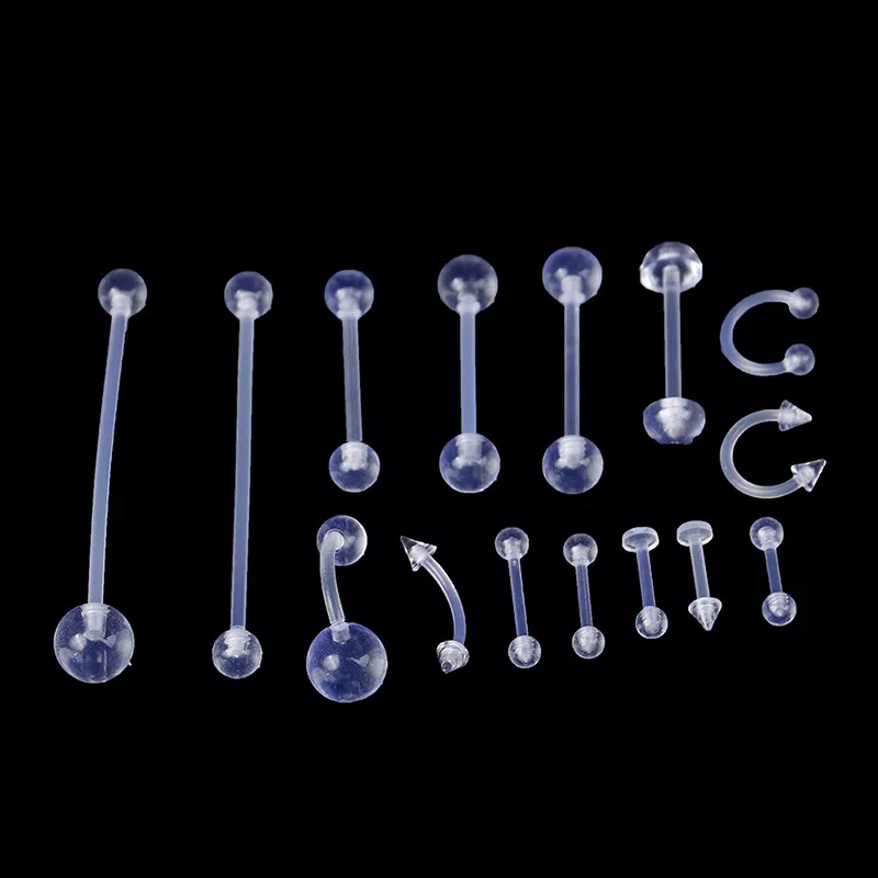 15Pcs Clear Belly Ring Earring Lip Ring Tongue Barbell Nipple Bar