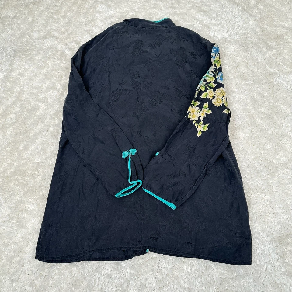 Camisa oriental floral mandarín asiática vintage 100 % seda Robbie Bee para mujer Foto 2 de 4