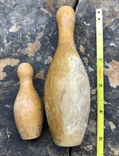 Vintage Wooden Miniature Bowling Pins. 3  and 5  . 2 Total.
