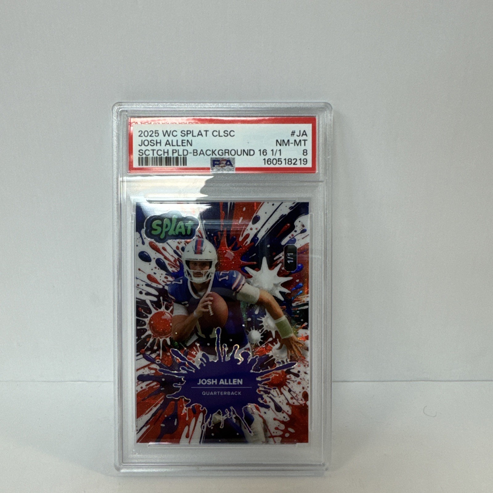 PSA 8 | Josh Allen 2025 Wild Card Splat Blue, Red, and White 1/1 Football Card view 8