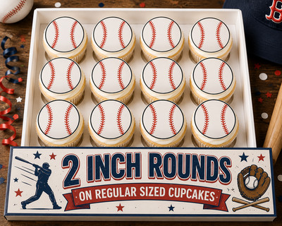 12 sports, baseball, edible wafer paper image rounds, PRE CUT, choose size
