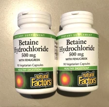 (2 Pack) Natural Factors, Betaine Hydrochloride with Fenugreek, 500 mg, 90 caps