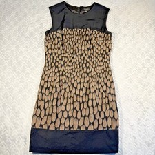 Ann Taylor Sheath Dress Sz 10 Brown Black Textured Cotton Blend Sleeveless Lined