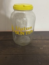 Vintage Lipton Sun Tea Jug Glass 1 Gallon Jar 70s 80s Retro Summer Yellow Lid