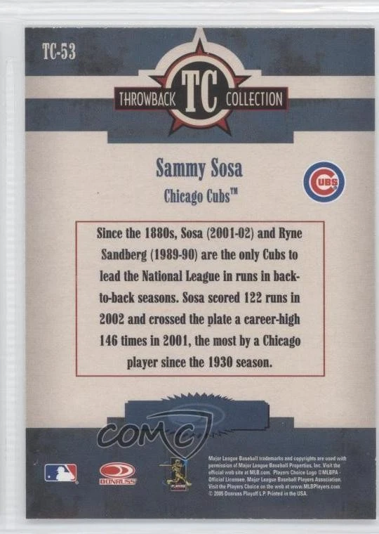 2005 Donruss Throwback Threads Throwback Collection Sammy Sosa #TC-53 - Image 2 of 2