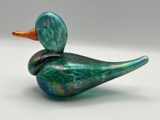 OMG! Vtg 1994 Vines Studio Iridescent Duck Art Glass Figurine Paperweight Signed