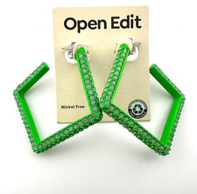 OPEN EDIT Neon Green Square Hoop Stud Earrings NWT 1980's