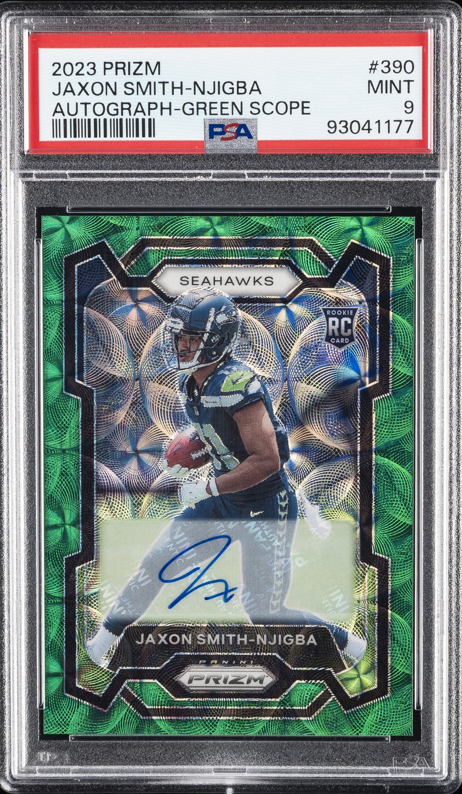 2023 PANINI PRIZM AUTO-GREEN SCOPE #390 JAXON SMITH-NJIGBA 13/75 PSA 9