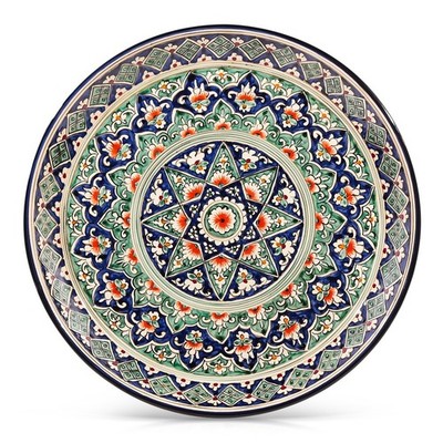 Ø 37 cm KaraKalam KN1 Usbekische Ljagan Plate Teller Lagan Handgemalt Keramik