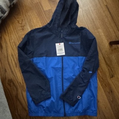Champion Men's Hooded Zip Windbreaker Jacket Colorblock Navy/Blue L CAB402