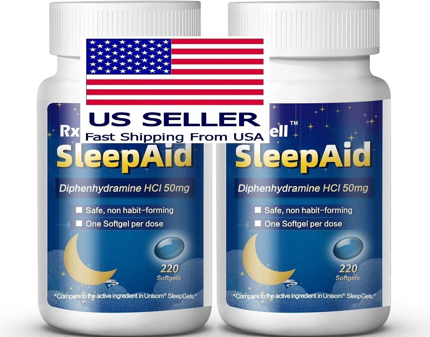 Sleep Aid, Diphenhydramine Hcl 50Mg, 220 Softgels Fall Asleep Faster 2Pcs