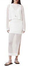 $399 AllSaints Miro Dress White 3-Piece Open Mesh Knit Sweater Slip Midi Maxi S