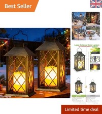 Solar Lanterns for Outside 2 Pack Large Garden Lanterns with Flickering Candle