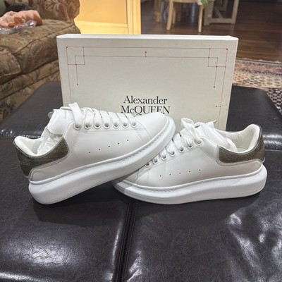 Alexander McQueen Larry White/Gold Glitter Oversized Sneakers, Womens Size 40 W