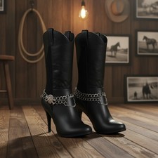 NEW Women Silver Metal Chain Boot Bracelet Shoe Skeleton Biker Skull Rider Charm