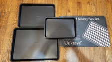 Uukrave Set of 3 Baking Sheets Non-stick Cookie Pans Heavy Duty Oven Trays