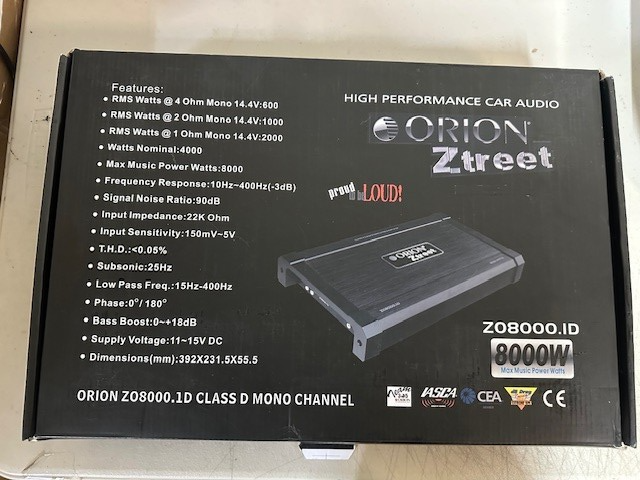 Orion Ztreet ZO8000.1D Class D Mono Block Amplifier 8000W Tested