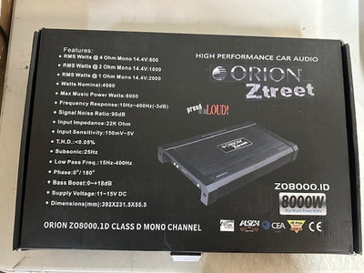 Orion Ztreet ZO8000.1D Class D Mono Block Amplifier 8000W Tested