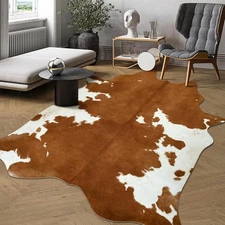 DweIke Premium Faux Cow Hide 4.6' x 5.2' (Cowhide), Yellow-brown 