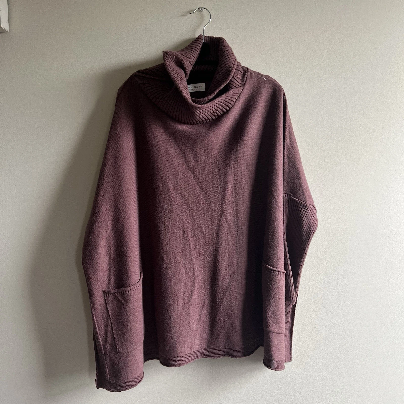 Mersea Newport Travel Poncho Style Sweater Maroon Purple One Size Women