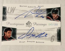 2005/06 Marian Gaborik Dwayne Roloson SP Authentic Auto Autograph 45/100 Wild