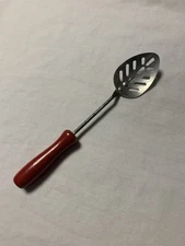 Vintage Toy Child’s Kitchen Tool-Slotted Spoon With Red Wood Handle 